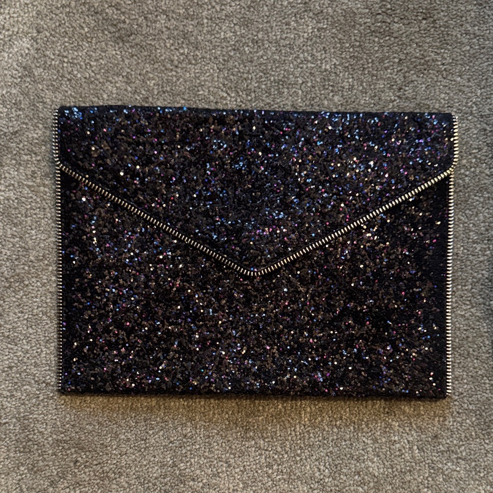 Rebecca Minkoff Black Glitter Envelope Clutch